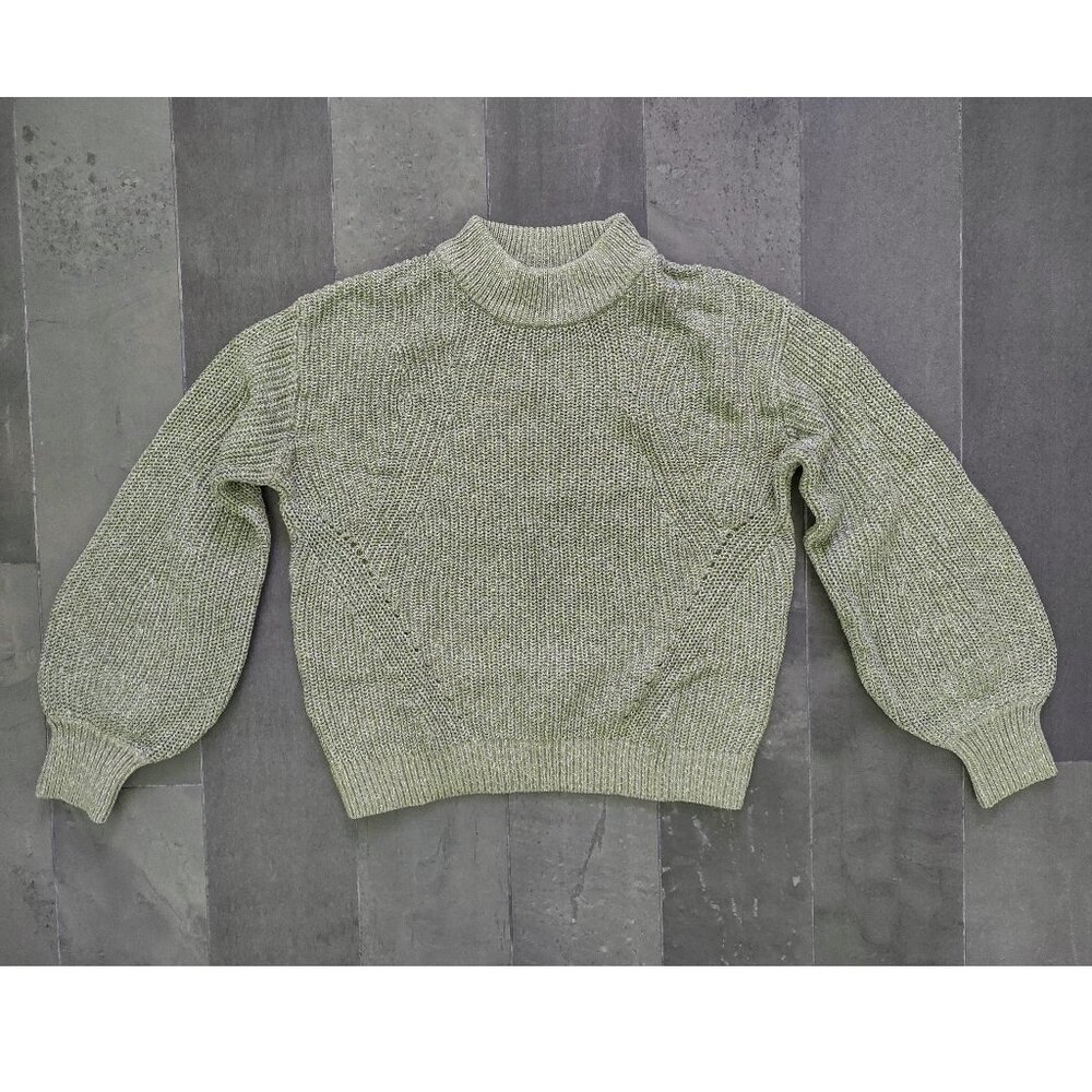 H&M sage green mock neck sweater with metallic thread - S